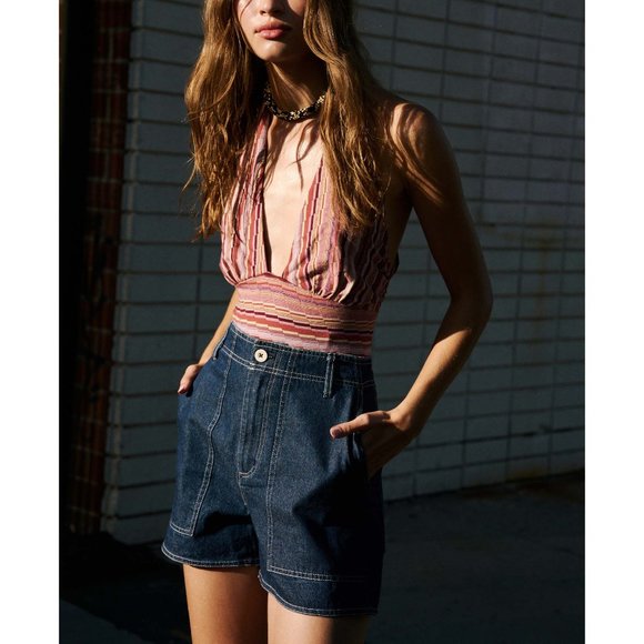 🎉LAST CHANCE🎉 NWT Free People Retro Babe Halter Bodysuit / Blush Combo - Picture 4 of 5